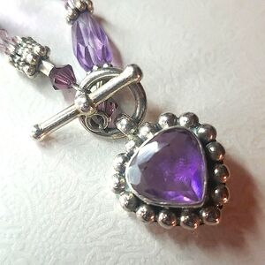 Amethyst & Purple Topaz Necklace in Sterling Silver 925 w/ Front Toggle Clasp